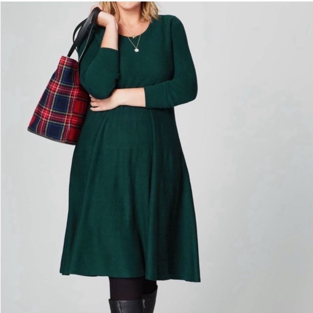 J JILL - 2X- Deep Emerald Green Dress Knit Dress. A-line, long sleeve. Modest. - Picture 5 of 12
